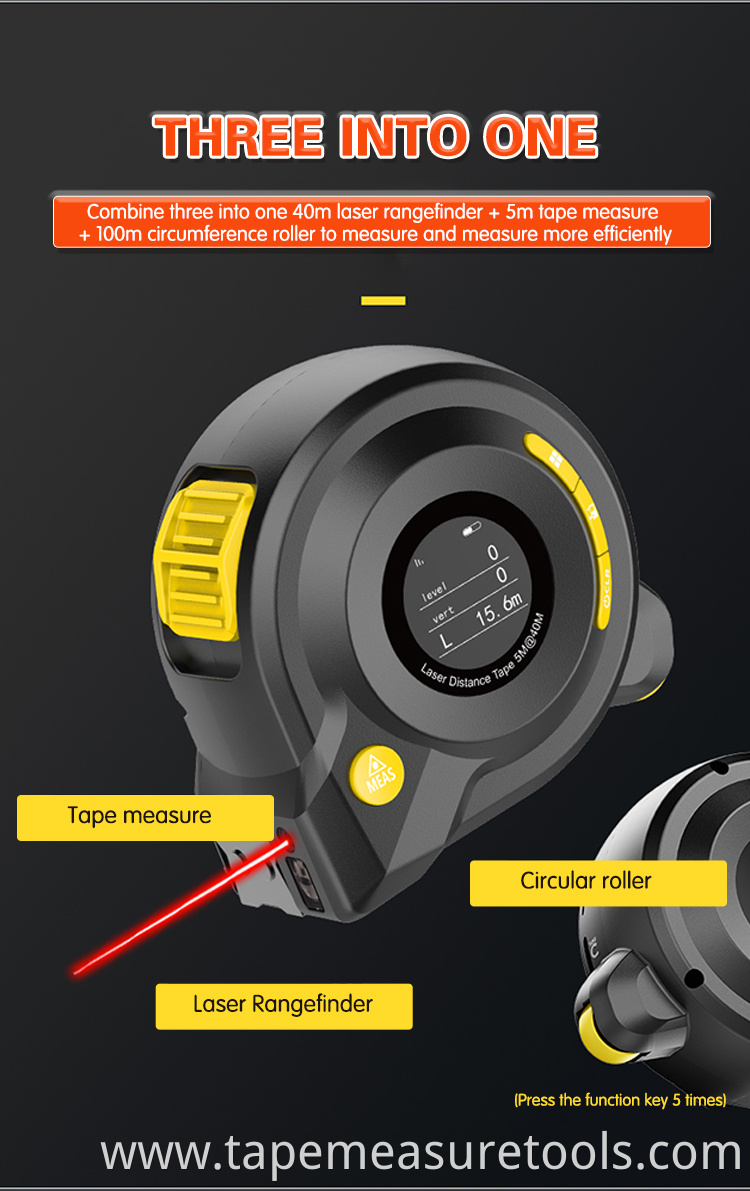 3 in 1 Multifunctional laser distance measuring tape 40M Laser distance 5m tape measure with LCD display